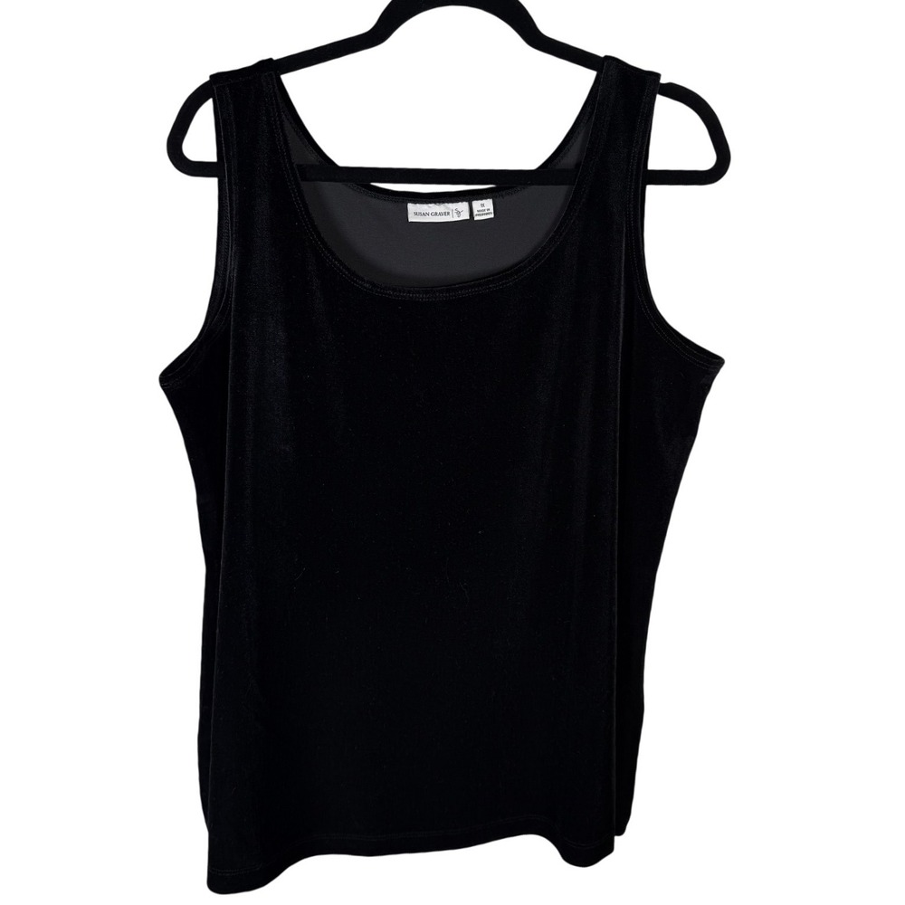 Susan Graver Black Velvet Scoop Neck Tank Top Sleeveless Plus 1X A228158